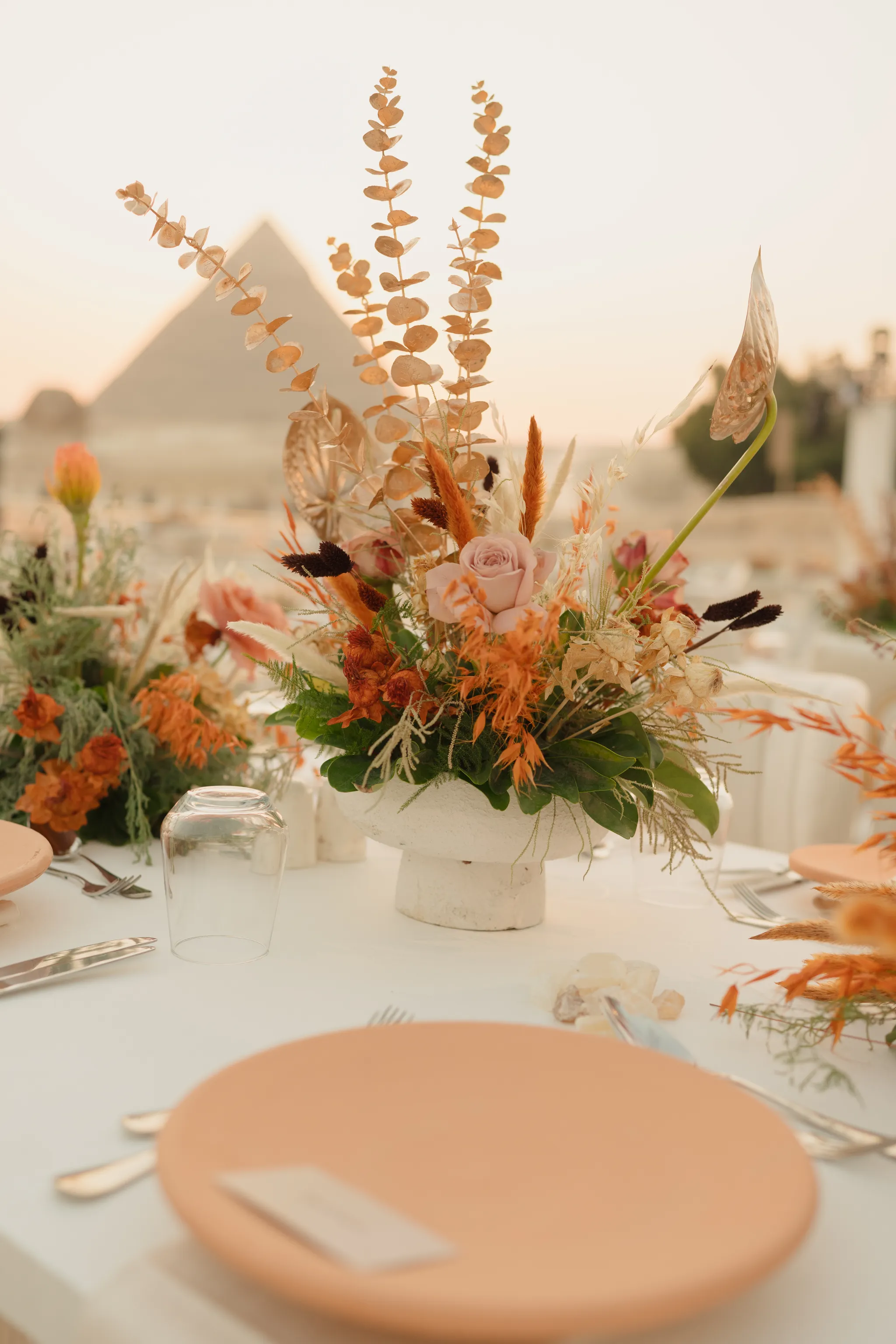 Floral decorations at a wedding reception in Giza